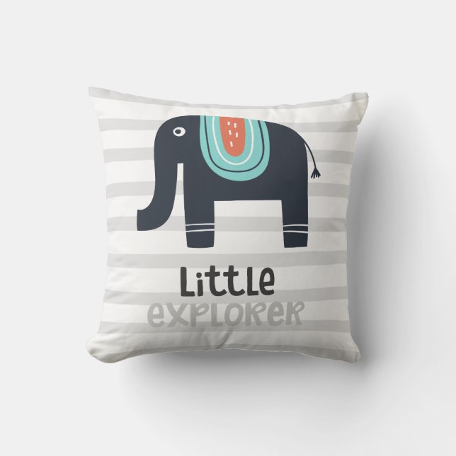 Cute Nordic Little Explorer Elephant Kudde (Framsida)