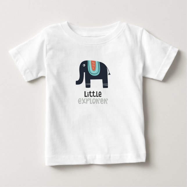 Cute Nordic Little Explorer Elephant T Shirt (Framsida)