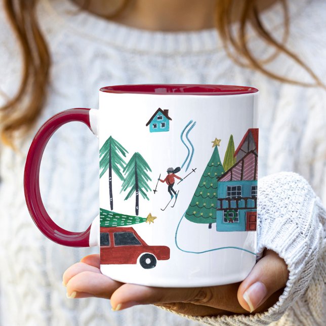 Cute Nordic skiing Village jul Mugg (Cute Nordic skiing Village Christmas Mug)