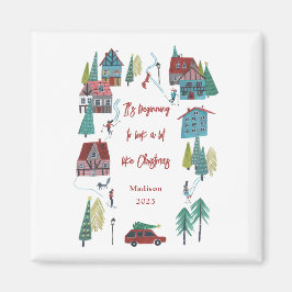 Cute Nordic skiing Village jul Party Magnet
