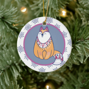 Cute Nordic Stil Fox Kids Personlig Julgransprydnad Keramik