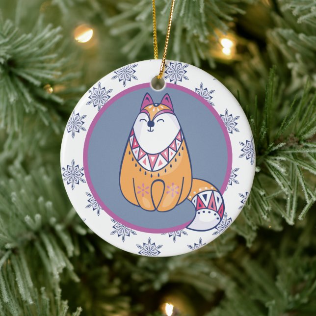 Cute Nordic Stil Fox Kids Personlig Julgransprydnad Keramik (Träd)