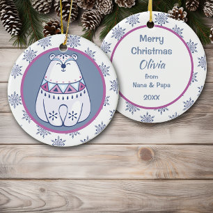 Cute Nordic Stil Polar Bear Kids Personlig Julgransprydnad Keramik