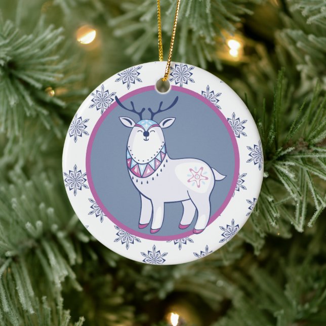 Cute Nordic Stil Reindeer Kids Personlig Julgransprydnad Keramik (Träd)