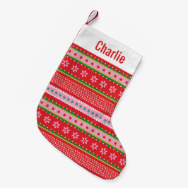 Cute Nordic Sweater mönster red rosa grönt Liten Julstrumpa