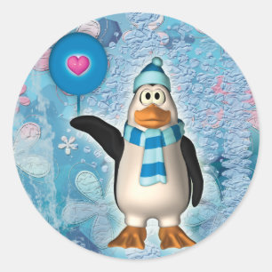 Cute North pole penguin med hjärtklistermärken Runt Klistermärke