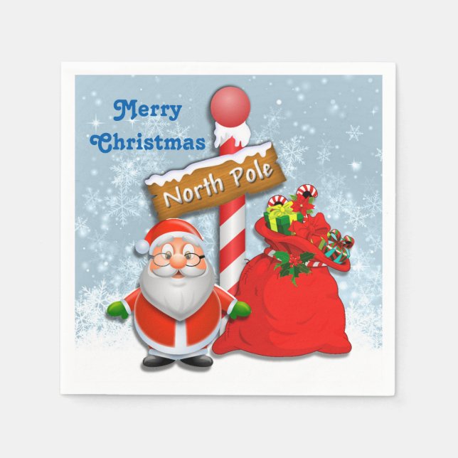 Cute North Pole Santa Napkin Pappersservett (Framsidan)