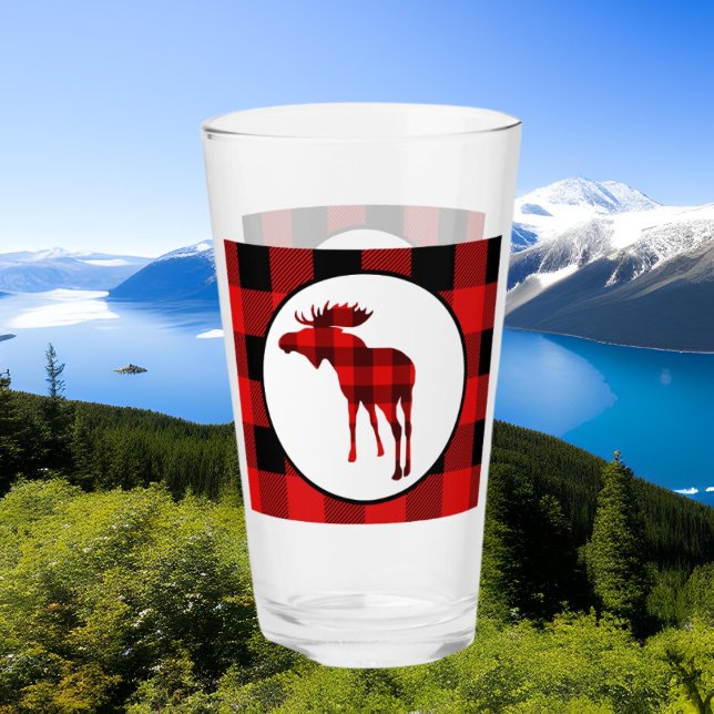 Cute Northern moose buffalo plaid Glaskopp (Skapare uppladdad)