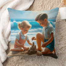 Cute Nostalgic Children vid Beach 50's Era