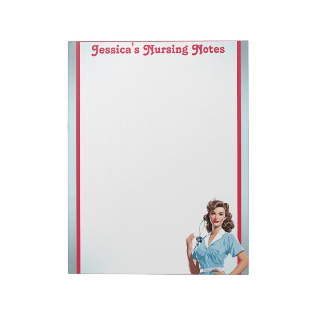 Cute Nostalgic Nurse Pinup. Anteckningsblock (Roterad)