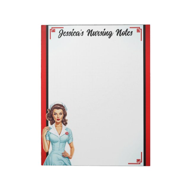 Cute Nostalgic Nurse Pinup... Jag gillar stora ven Anteckningsblock (Roterad)