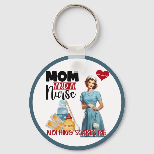 Cute Nostalgic Nurse Pinup Mamma och Nurse Nyckelring (Framsida)