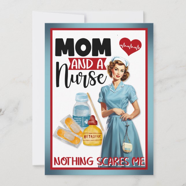 Cute Nostalgic Nurse Pinup Mamma och Nurse Tack Kort (Framsida)
