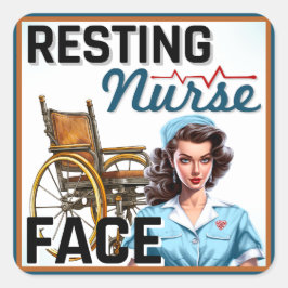 Cute Nostalgic Nurse Pinup Resting Nurse Ansikte Fyrkantigt Klistermärke