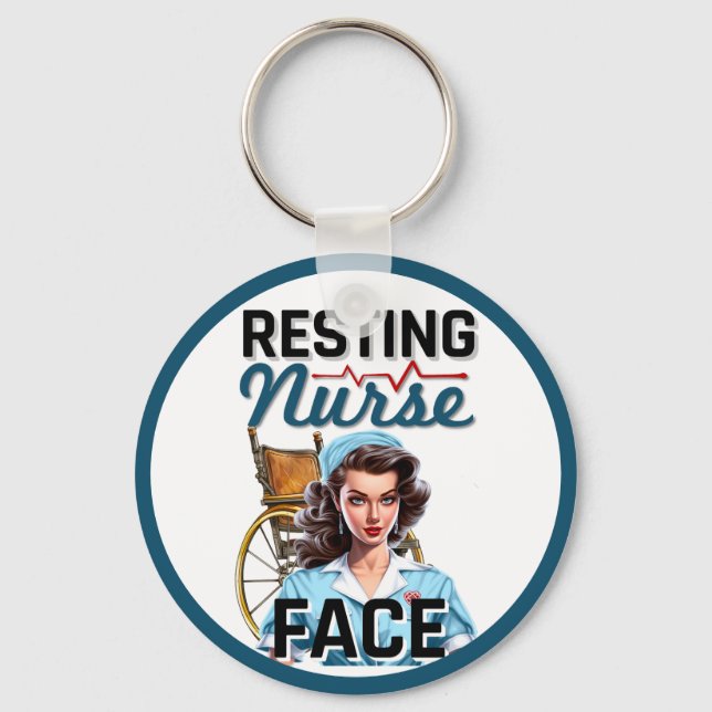 Cute Nostalgic Nurse Pinup Resting Nurse Ansikte Nyckelring (Framsida)
