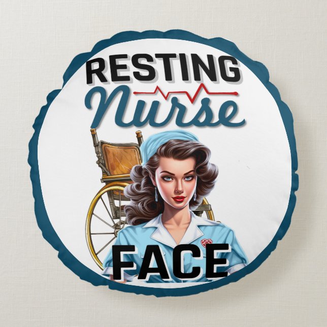 Cute Nostalgic Nurse Pinup Resting Nurse Ansikte Rund Kudde (Framsidan)