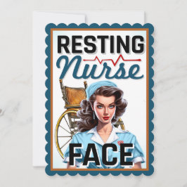 Cute Nostalgic Nurse Pinup Resting Nurse Ansikte Tack Kort