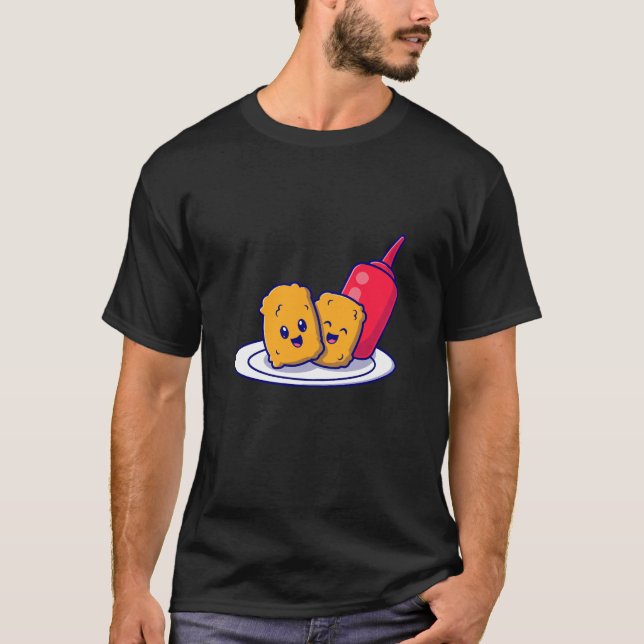 Cute Nuggets Smile med sås Tecknad T Shirt (Framsida)
