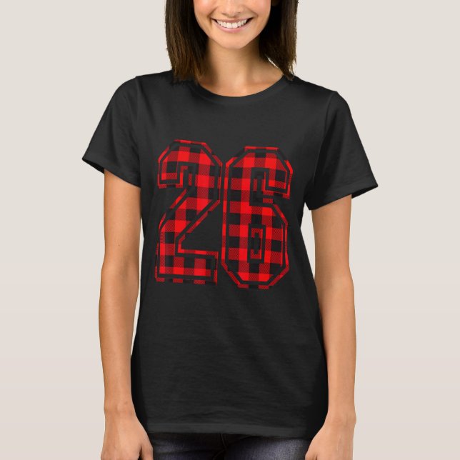 Cute Number 26 Christmas Red Plaid Pattern #26 Unf T Shirt (Framsida)