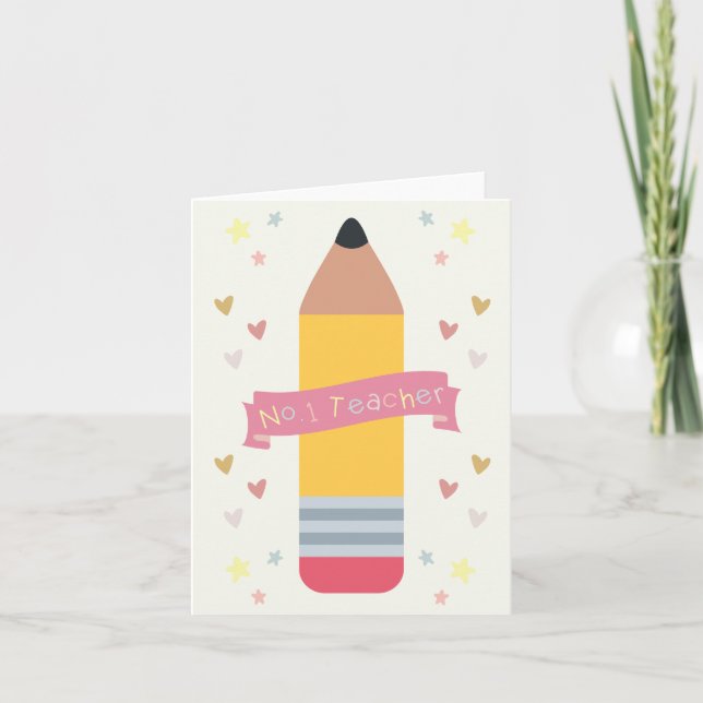 Cute Number One Teacher Pencil Card Kort (Framsida)