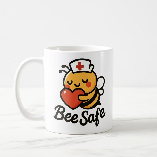 Cute Nurse Bee Säker Heart Kaffemugg (Vänster)