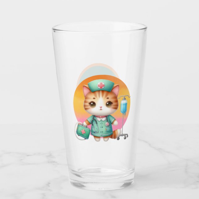 Cute Nurse cat add monogram Glaskopp (Framsida)