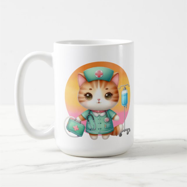 Cute Nurse cat add monogram Kaffemugg (Vänster)