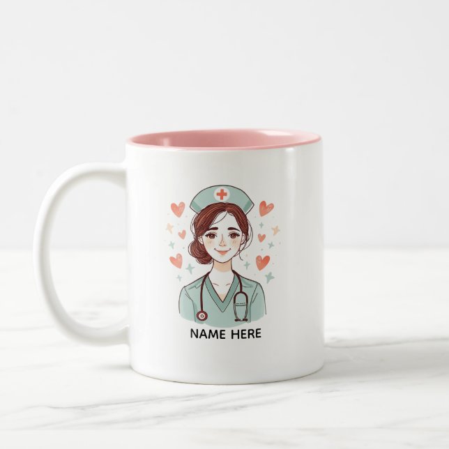 Cute Nurse Coffee Mug Gift Två-Tonad Mugg (Vänster)