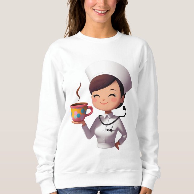 Cute Nurse Coffee Sweatshirt T Shirt (Framsida)