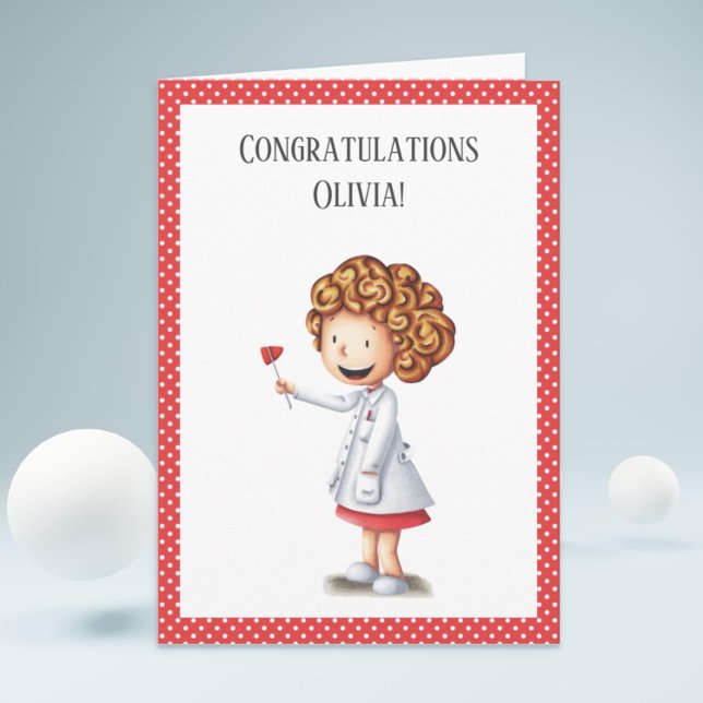 Cute Nurse Doktor Girl Studenten Kort (Cute doctor or nurse greeting card perfect for graduations, retirements and birthdays)