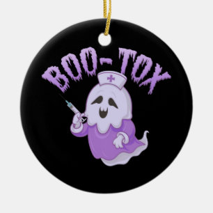 Cute Nurse Ghost med Botox Injection Funny Spooky Julgransprydnad Keramik
