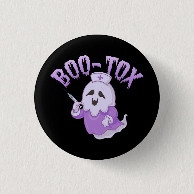 Cute Nurse Ghost med Botox Injection Funny Spooky Knapp (Framsida)