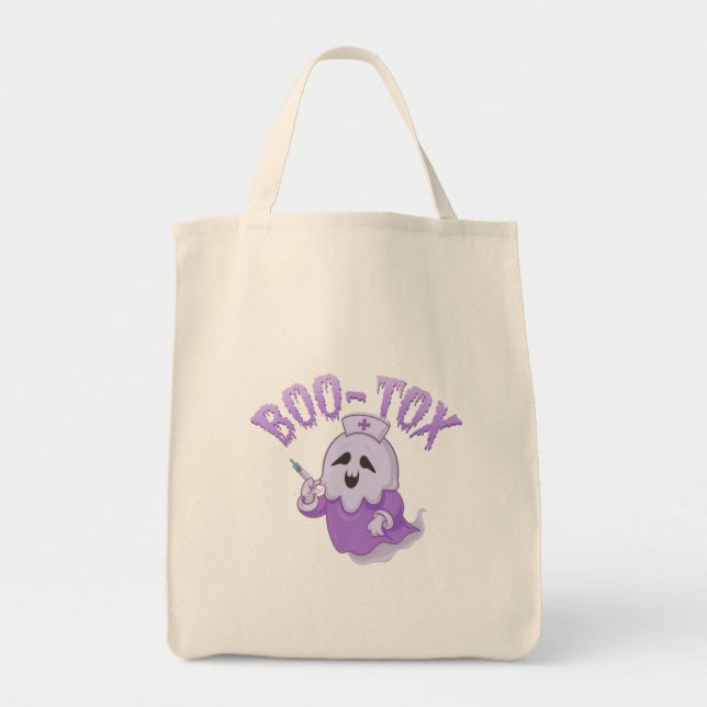 Cute Nurse Ghost med Botox Injection Funny Spooky Tygkasse (Framsidan)