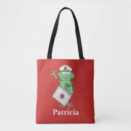 Cute Nurse groda add namn tote Tygkasse