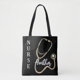Cute Nurse Guld Stethoscope Black Minimalist Tygkasse