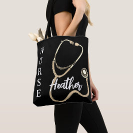 Cute Nurse Guld Stethoscope Black Minimalist Tygkasse