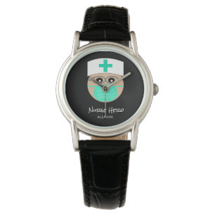 Cute Nurse Hero Black White Medical Personlig Armbandsur