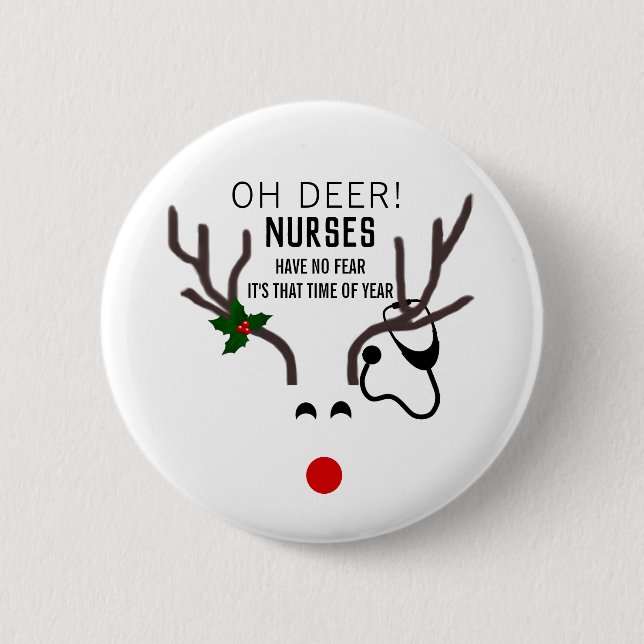 Cute Nurse julstetoscope Reindeer Knapp (Framsida)