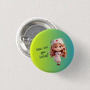 Cute Nurse med engelska Hälsning Button Badge Knapp
