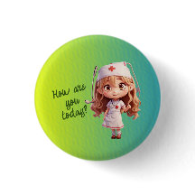 Cute Nurse med engelska Hälsning Button Badge