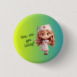 Cute Nurse med engelska Hälsning Button Badge Knapp