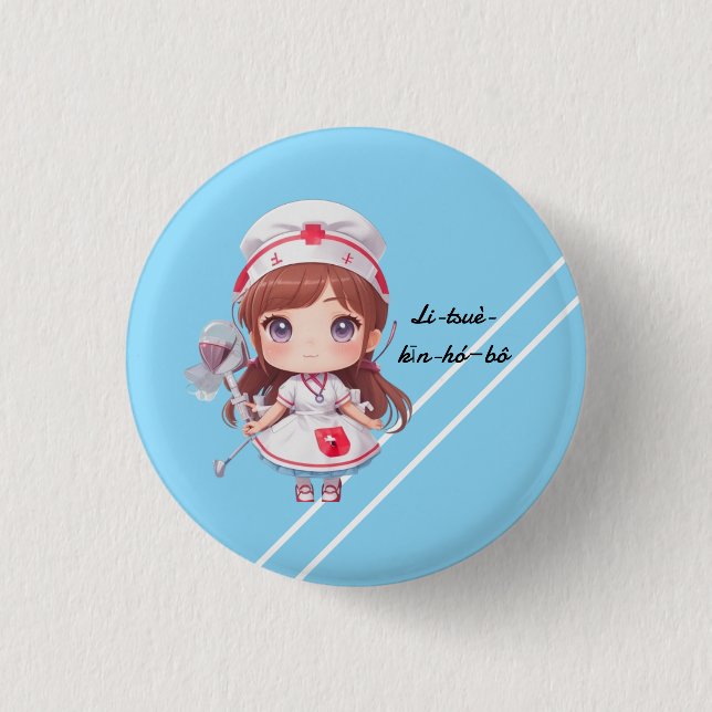 Cute Nurse med Hokkien Hälsning Badge Button Knapp (Framsida)
