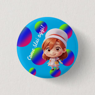 Cute Nurse med italienska Hälsning-badge-knapp Knapp