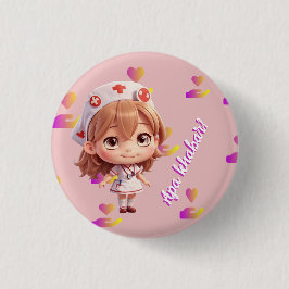 Cute Nurse med Malay Hälsning Badge Button Knapp