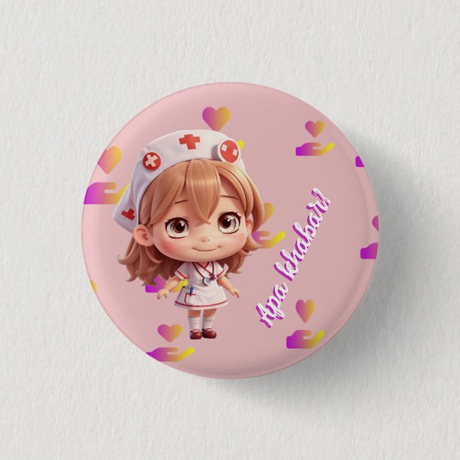 Cute Nurse med Malay Hälsning Badge Button Knapp (Framsida)