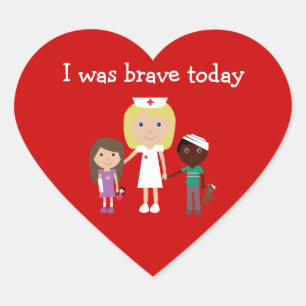 Cute Nurse och Kids jag var Modig idag Red Hjärtformat Klistermärke