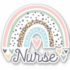 Cute Nurse Pastel Leopard Skriv ut Boho Rainbow He Klistermärken