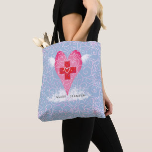 Cute Nurse Rosa Red Heart med Vingar Personlig Tygkasse