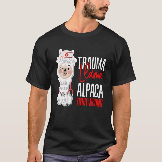 Cute Nurse Sjukvårdare EMT Alpaca din Wound Trauma T Shirt (Framsida)