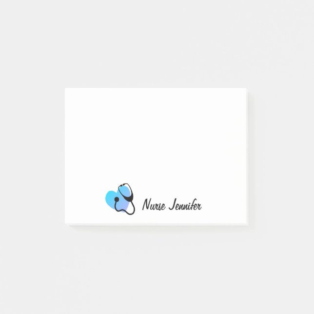 Cute Nurse Stethoscope Hjärtat Personlig Post-it Block (Framsida)